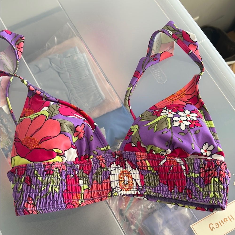 Hula Honey Swim Bra Purple and Red with Beaded Fringe